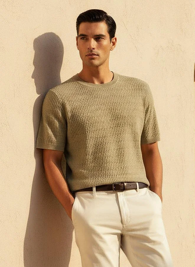 Iconic Men Regular Fit Crew Neck Short Sleeves Textured T-shirt